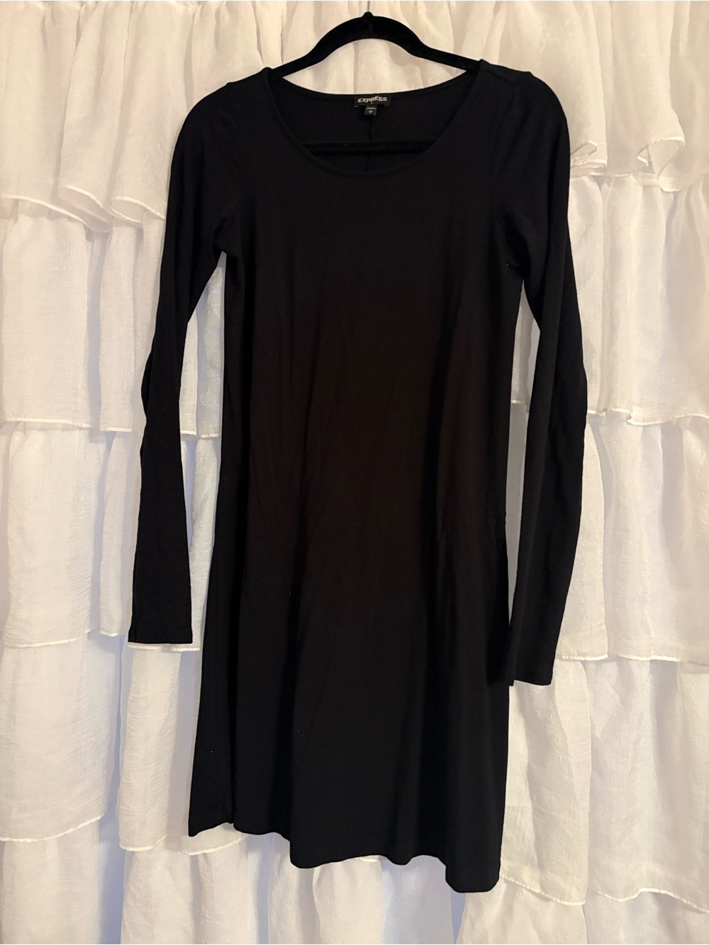 Express Black Long-Sleeve Scoop Neck Knit Dress